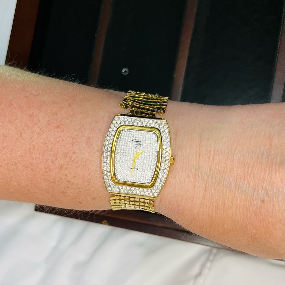 Suzanne Somers Crystal With Gold Tone Mesh Bracelet Watch